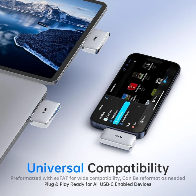 Alt view image 3 of 7 - USB-C Drive 1TB Portable SSD External Solid State Drive Up to 1050MB/s
TLC Flash Sustained High Speed Write, 4KHDR ProRes for iphone, IP65 Water/Dust Protect, 2M Drop Protect, SMART TRIM, LED, OTG
