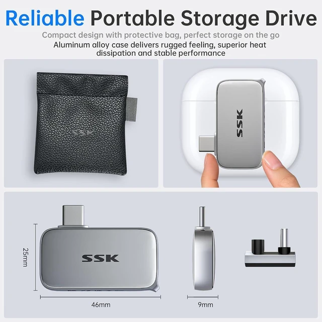 Alt view image 5 of 7 - USB-C Drive 512GB Portable SSD External Solid State Drive Up to 1050MB/sTLC Flash Sustained High Speed Write, 4KHDR ProRes for iphone, IP65 Water/Dust Protect, 2M Drop Protect, SMART TRIM, LED, OTG