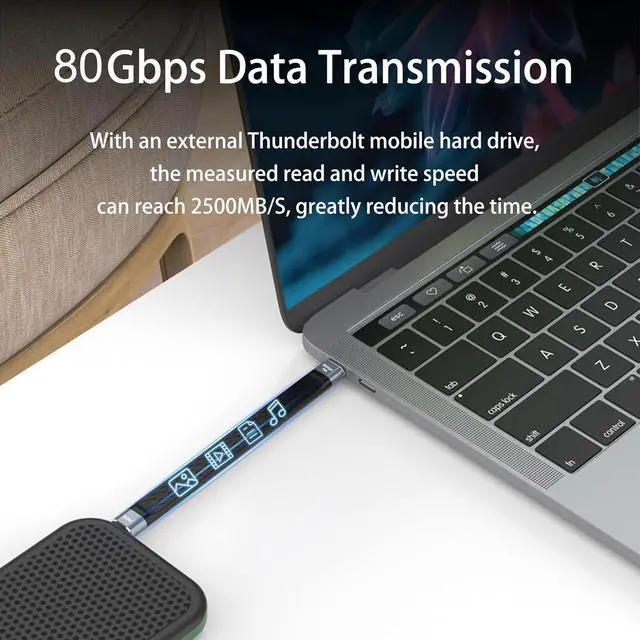 Alt view image 2 of 7 - Thunderbolt 5 80Gbps 2pcs/Lot USB 4 Extension 12CM Flat Short Data Transmissions Cable Male to Male 240W Quick Charge 16K Video Connection Compatible with MacBook