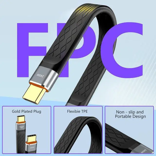 Alt view image 4 of 7 - Thunderbolt 5 80Gbps 2pcs/Lot USB 4 Extension 12CM Flat Short Data Transmissions Cable Male to Male 240W Quick Charge 16K Video Connection Compatible with MacBook