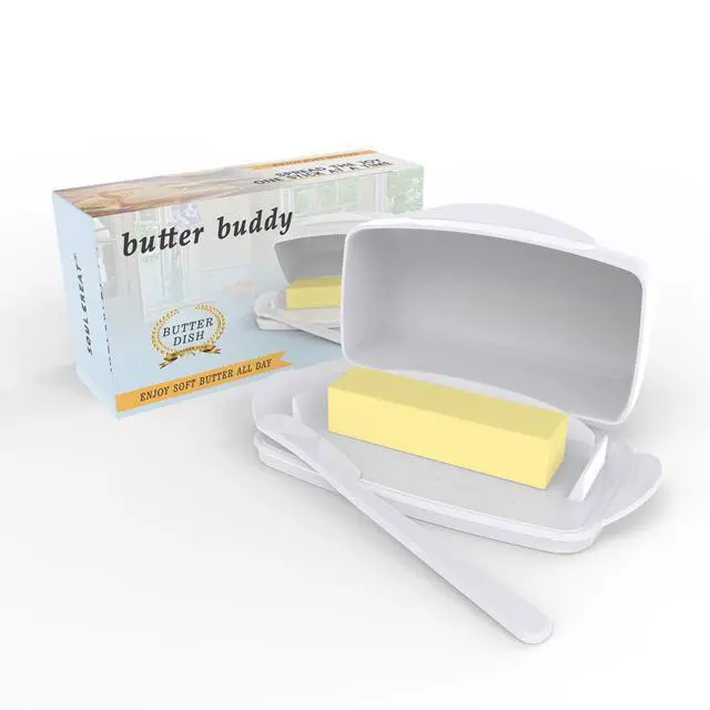 Main image of SOUL CREAT Butter Dishes with Lid for Countertop Refrigerator, Plastic Butter Dish Flip Top Lid Butter Container with Spreader, Non-Slip Bottom Butter Holder Keeper