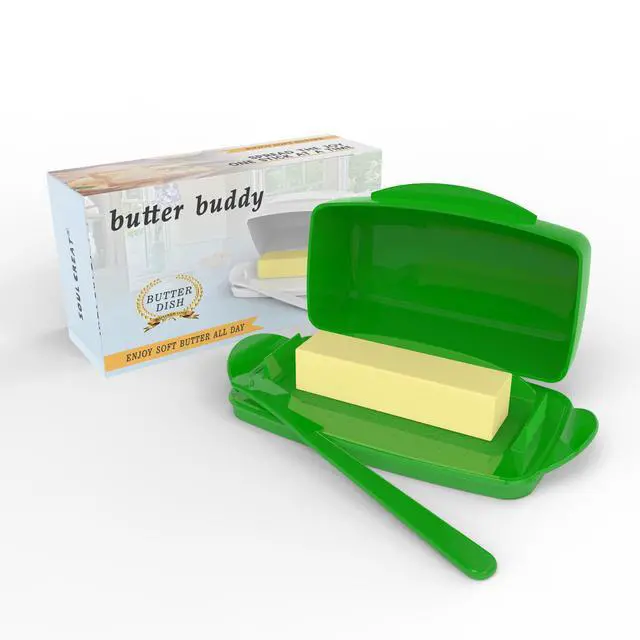 Main image of SOUL CREAT Butter Dishes with Lid for Countertop Refrigerator, Plastic Butter Dish Flip Top Lid Butter Container with Spreader, Non-Slip Bottom Butter Holder Keeper Green