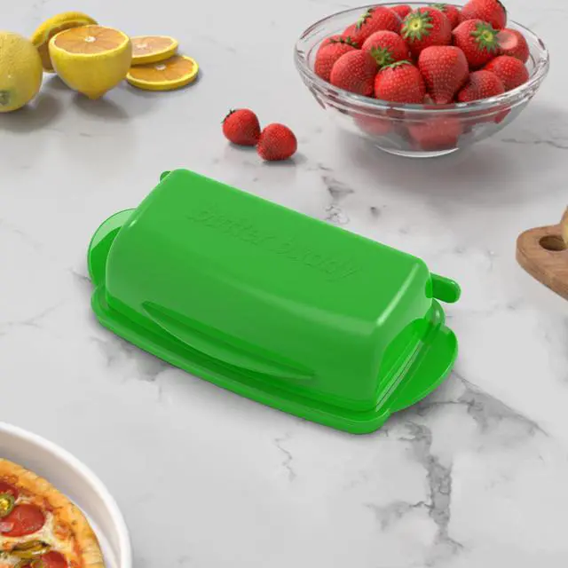 Alt view image 3 of 7 - SOUL CREAT Butter Dishes with Lid for Countertop Refrigerator, Plastic Butter Dish Flip Top Lid Butter Container with Spreader, Non-Slip Bottom Butter Holder Keeper Green