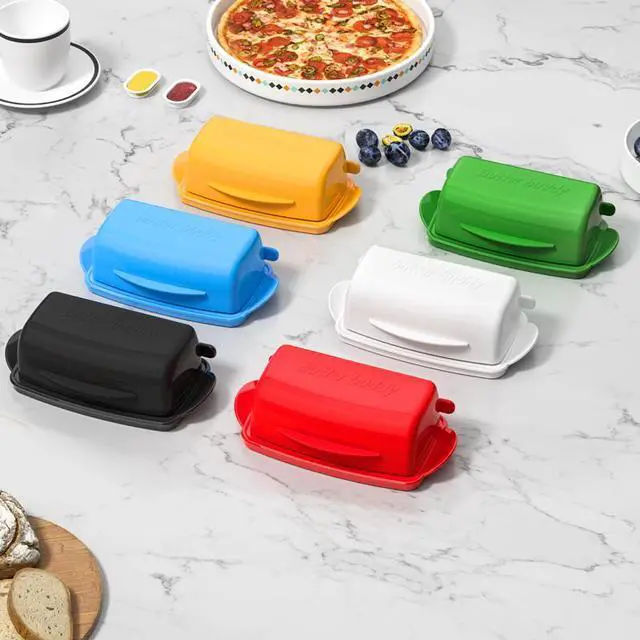 Alt view image 7 of 7 - SOUL CREAT Butter Dishes with Lid for Countertop Refrigerator, Plastic Butter Dish Flip Top Lid Butter Container with Spreader, Non-Slip Bottom Butter Holder Keeper Green