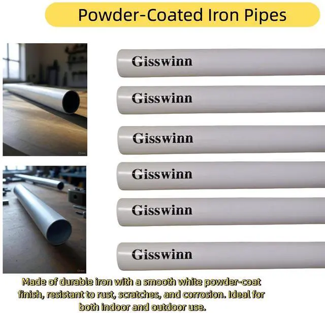 Alt view image 3 of 3 - Gisswinn 6PCS 15.5" Length x 1"Diameter White Powder-Coated Iron Pipes  Heavy-Duty Metal Tubes for Clothing Rack, Shelving, Photo Studio, Plant Stand, DIY Furniture (White, Set of 6)

"