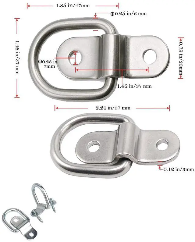 Alt view image 2 of 4 - Gisswinn1/4'' D Ring Tie Down Anchors 8 Pack  Heavy Duty Truck Trailer Warehouse Cargo Hooks, Silver Steel Mounting Lashing Rings for Securing Loads