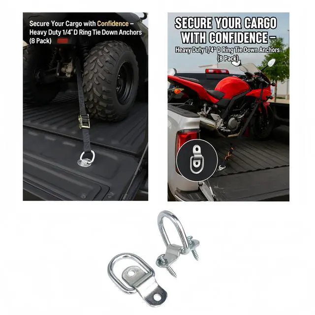Alt view image 4 of 4 - Gisswinn1/4'' D Ring Tie Down Anchors 8 Pack  Heavy Duty Truck Trailer Warehouse Cargo Hooks, Silver Steel Mounting Lashing Rings for Securing Loads