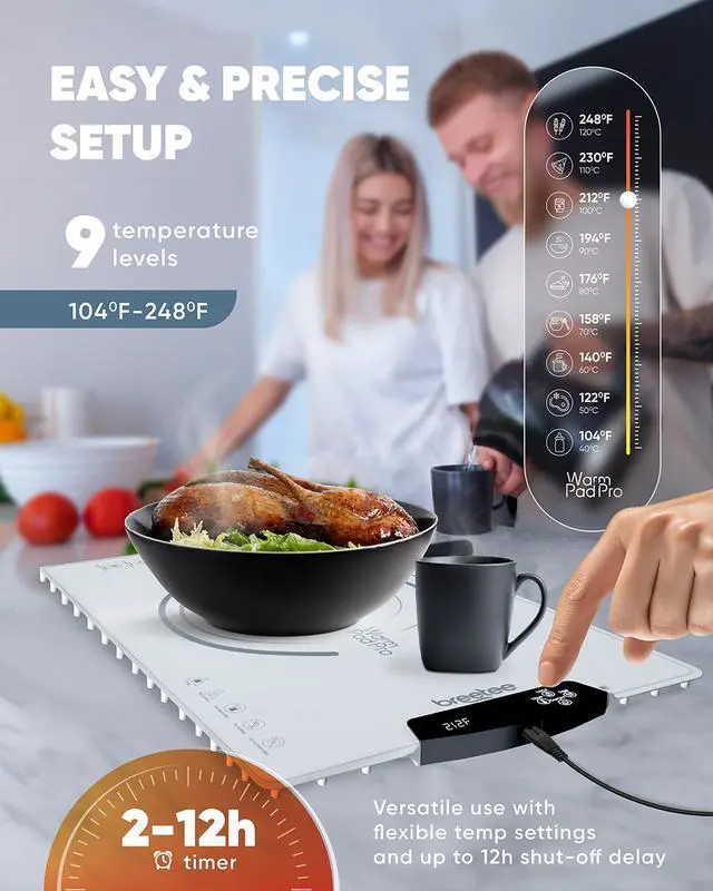 Alt view image 3 of 7 - BREETEE WarmPad Pro (off white) Electric Food Warming Mat  Keep Every Meal Warm  Silicone Heating Mat with 9 Temperature Settings from 104°F to 248°F - Roll Up Warming Mat for Dinner, Party, Events