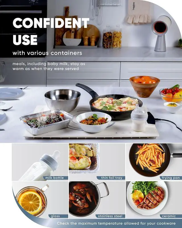 Alt view image 4 of 7 - BREETEE WarmPad Pro (off white) Electric Food Warming Mat  Keep Every Meal Warm  Silicone Heating Mat with 9 Temperature Settings from 104°F to 248°F - Roll Up Warming Mat for Dinner, Party, Events