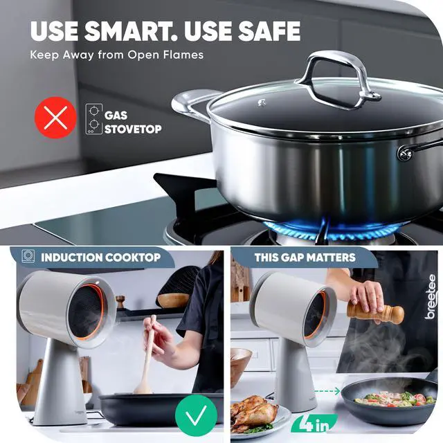 Alt view image 7 of 7 - BREETEE Portable Range Hood Kitchen - Powerful 3-Speed Suction, Countertop Compact Ductless, 2x Core Filters, 2x Carbon Filters, Low Noise Kitchen Exhaust Fan, Oil Collection Cup,  [Off-white]