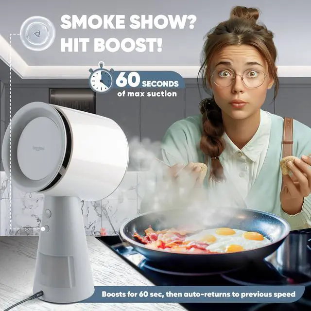 Alt view image 6 of 7 - BREETEE Portable Range Hood Kitchen - Powerful 3-Speed Suction, Countertop Compact Ductless, 2x Core Filters, 2x Carbon Filters, Low Noise Kitchen Exhaust Fan, Oil Collection Cup,  [Off-white]