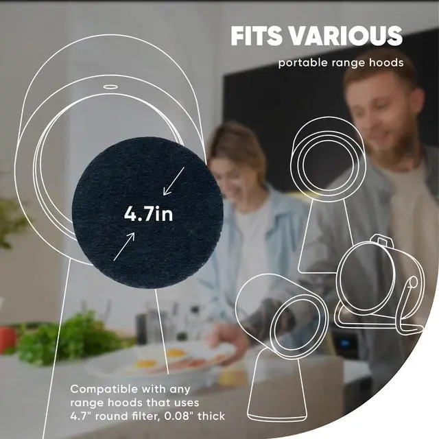 Alt view image 4 of 4 - BREETEE Carbon Filters Set - 6 Pack Replacement Filters for Breetee Portable Range Hoods - Efficient Odor Removal - 4,7 IN Circle Charcoal Filter for Range Hood Black