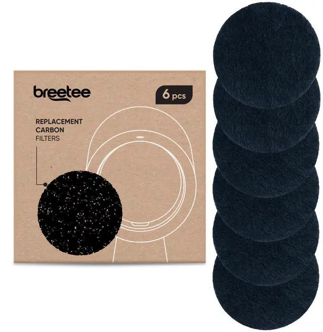 Main image of BREETEE Carbon Filters Set - 6 Pack Replacement Filters for Breetee Portable Range Hoods - Efficient Odor Removal - 4,7 IN Circle Charcoal Filter for Range Hood Black