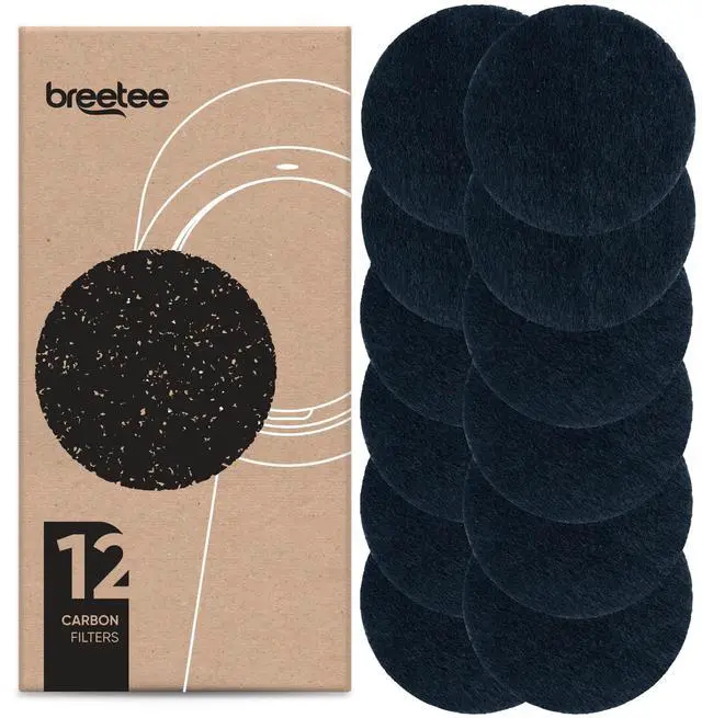 Main image of BREETEE Carbon Filters Set - 12 Pack Replacement Filters for Breetee Portable Range Hoods - Efficient Odor Removal - 4,7 IN Circle Charcoal Filter for Range Hood Black 12 Pack