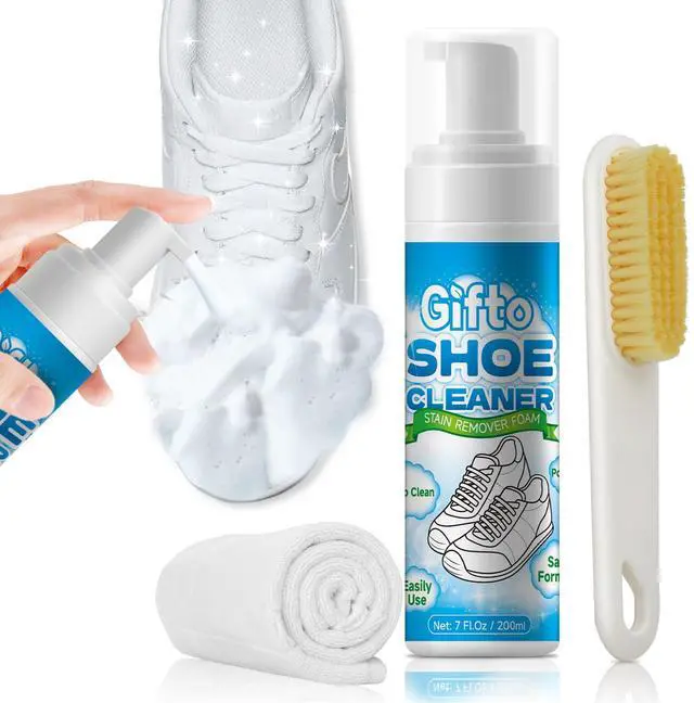 Main image of Gifto Shoe Cleaner Sneaker Cleaner Kit, White Foam Tennis Shoe Cleaning Kit with Brush Towel, Mesh Sneaker Cleaning Kit, Leather Cleaner Suede Shoe Cleaner for Knit,Boot,Canvas,Casuals,Fabric 7 fl oz