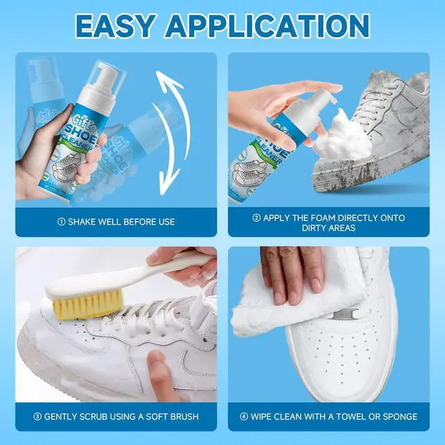 Alt view image 4 of 7 - Gifto Shoe Cleaner Sneaker Cleaner Kit, White Foam Tennis Shoe Cleaning Kit with Brush Towel, Mesh Sneaker Cleaning Kit, Leather Cleaner Suede Shoe Cleaner for Knit,Boot,Canvas,Casuals,Fabric 7 fl oz
