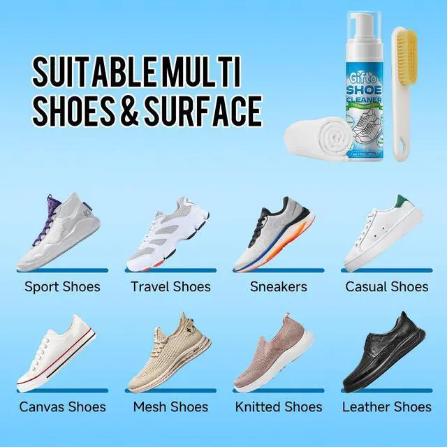 Alt view image 5 of 7 - Gifto Shoe Cleaner Sneaker Cleaner Kit, White Foam Tennis Shoe Cleaning Kit with Brush Towel, Mesh Sneaker Cleaning Kit, Leather Cleaner Suede Shoe Cleaner for Knit,Boot,Canvas,Casuals,Fabric 7 fl oz