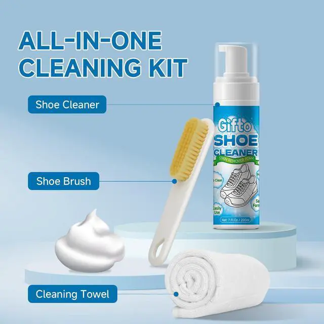 Alt view image 6 of 7 - Gifto Shoe Cleaner Sneaker Cleaner Kit, White Foam Tennis Shoe Cleaning Kit with Brush Towel, Mesh Sneaker Cleaning Kit, Leather Cleaner Suede Shoe Cleaner for Knit,Boot,Canvas,Casuals,Fabric 7 fl oz
