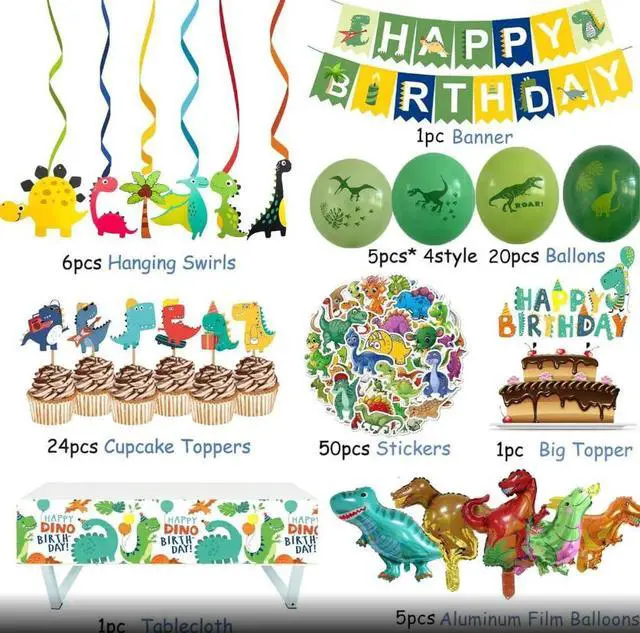 Alt view image 3 of 6 - Dinosaur Birthday Party Decorations, Dinosaurs World Birthday Party Tableware Set, Table Covers, Cake Toppers, Balloons, Banners, Swirls for Kids