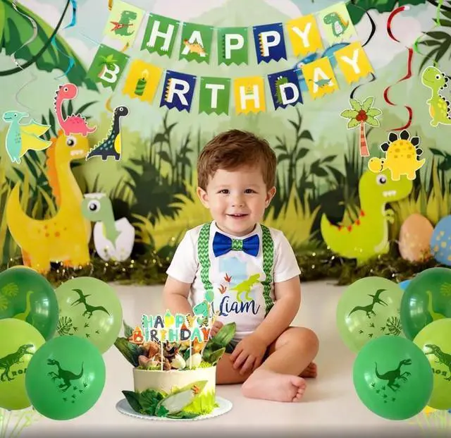 Alt view image 2 of 6 - Dinosaur Birthday Party Decorations, Dinosaurs World Birthday Party Tableware Set, Table Covers, Cake Toppers, Balloons, Banners, Swirls for Kids