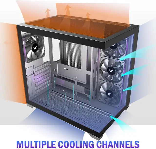 Alt view image 4 of 7 - ANSAITE PC CASE ATX 4 Fans Pre-Installed, Type-C Mid Tower Computer Case with Full-View Dual Tempered Glass, Gaming PC Case,Black,K4