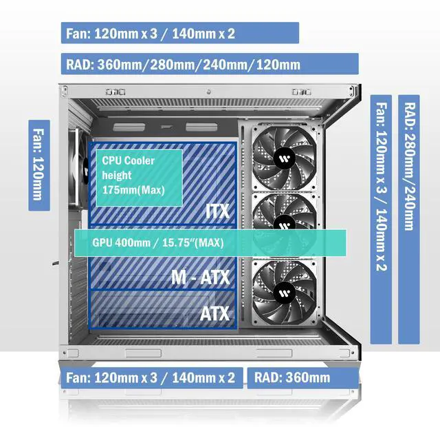 Alt view image 5 of 7 - ANSAITE PC CASE ATX 4 Fans Pre-Installed, Type-C Mid Tower Computer Case with Full-View Dual Tempered Glass, Gaming PC Case,Black,K4