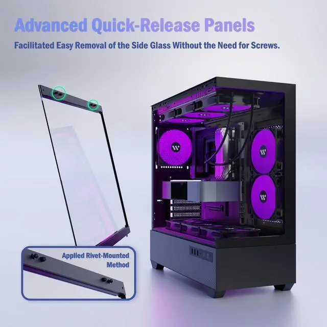 Alt view image 5 of 7 - ANSAITE ATX PC Case Pre-Installed 5 × 120mm PWM ARGB Fan, Mid Tower Computer case with Panoramic View Tempered Glass Front & Side Panel, Gaming PC Case, G7