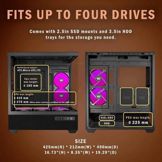 Alt view image 7 of 7 - ANSAITE ATX PC Case Pre-Installed 5 × 120mm PWM ARGB Fan, Mid Tower Computer case with Panoramic View Tempered Glass Front & Side Panel, Gaming PC Case, G7