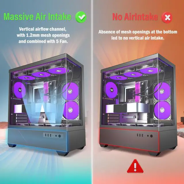 Alt view image 4 of 7 - ANSAITE ATX PC Case Pre-Installed 5 × 120mm PWM ARGB Fan, Mid Tower Computer case with Panoramic View Tempered Glass Front & Side Panel, Gaming PC Case, G7