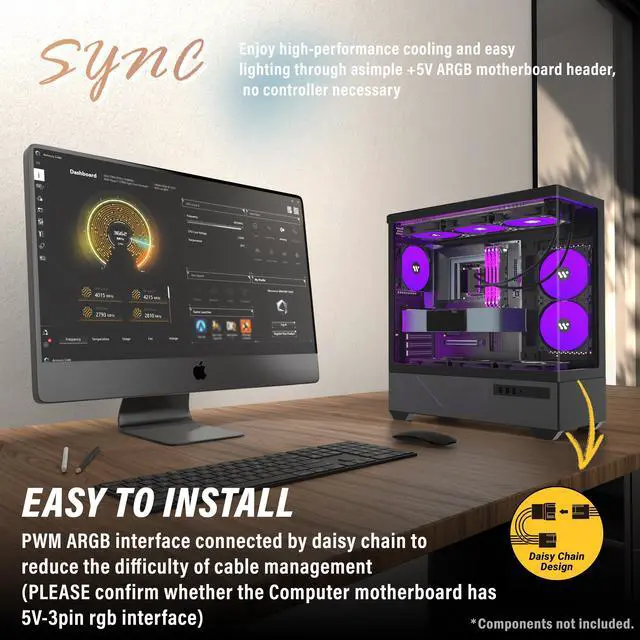Alt view image 3 of 7 - ANSAITE ATX PC Case Pre-Installed 5 × 120mm PWM ARGB Fan, Mid Tower Computer case with Panoramic View Tempered Glass Front & Side Panel, Gaming PC Case, G7
