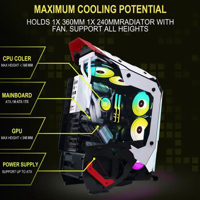 Alt view image 4 of 6 - ANSAITE C650 Mech PC Case - ATX Tower Gaming Computer Case with Tempered Glass,White