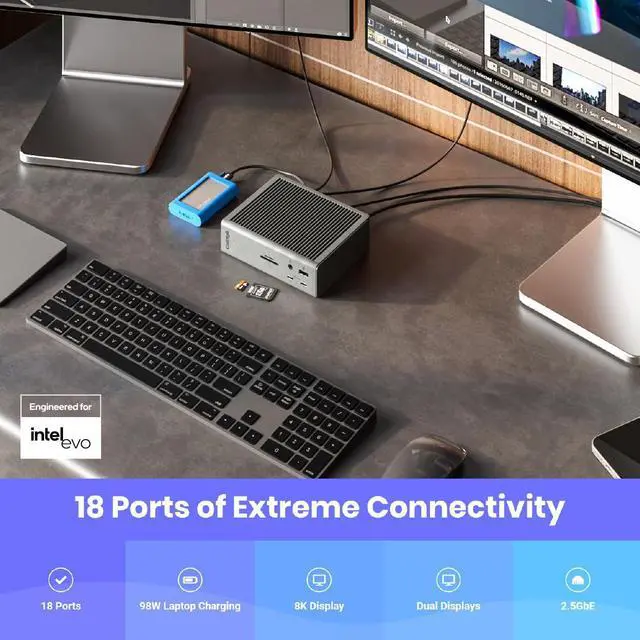 Alt view image 6 of 10 - caldigit ts4 thunderbolt 4 dock - 18 ports, 98w charging, 3x thunderbolt 4 40gb/s, 5 x usb-a, 3 x usb-c (10gb/s), 2.5gbe, single 8k or dual 6k 60hz displays, mac, pc, chrome compatible with 0.8m cable
