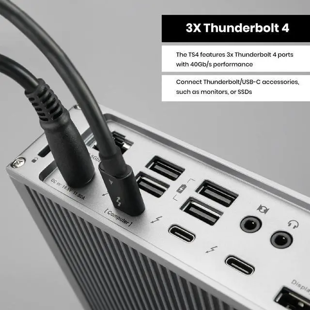 Alt view image 10 of 10 - caldigit ts4 thunderbolt 4 dock - 18 ports, 98w charging, 3x thunderbolt 4 40gb/s, 5 x usb-a, 3 x usb-c (10gb/s), 2.5gbe, single 8k or dual 6k 60hz displays, mac, pc, chrome compatible with 0.8m cable