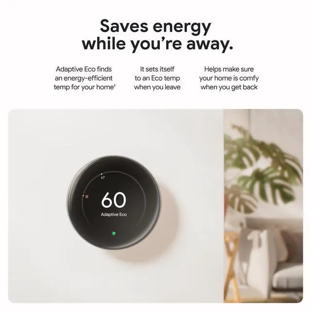 Alt view image 2 of 14 - Google Nest Learning Thermostat (4th Gen, 2024) with Nest Temperature Sensor - Energy Saving Smart Thermostat with Adaptive Eco - Works with Alexa and Google Home App - Polished Obsidian