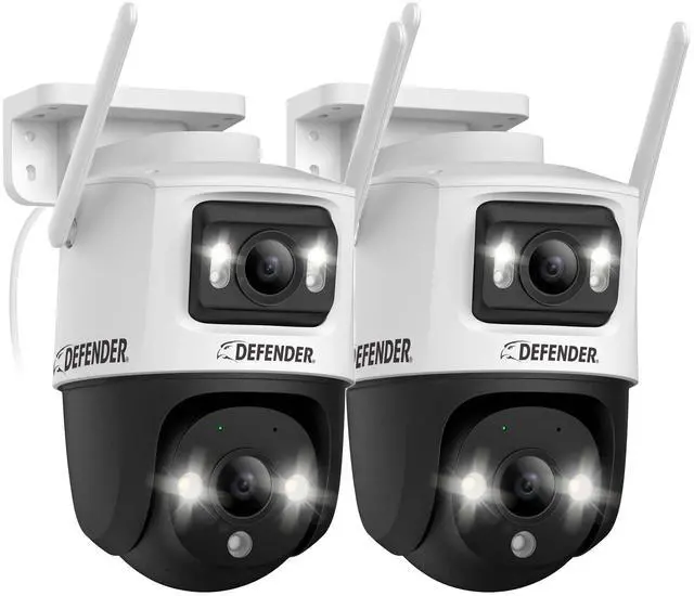 Main image of Defender AI POWERED Guard Pro 3K PLUS Dual Lens PTZ Wi-Fi 6 Plug-in Security Camera - 2 Pack