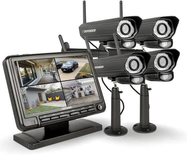 Main image of Defender PHOENIXM2 Non-WiFi Plug-in Power Security Cameras with 7 Inch LCD Display Monitor, 4 Cameras with 32GB SD