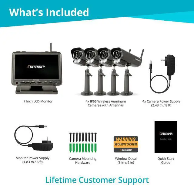 Alt view image 6 of 6 - Defender PHOENIXM2 Non-WiFi Plug-in Power Security Cameras with 7 Inch LCD Display Monitor, 4 Cameras with 32GB SD