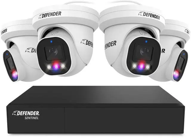Main image of Defender AI POWERED Sentinel Pro Turret 4K Wired 8CH NVR PoE Security System, 4 Metal Cameras & 1TB HDD
