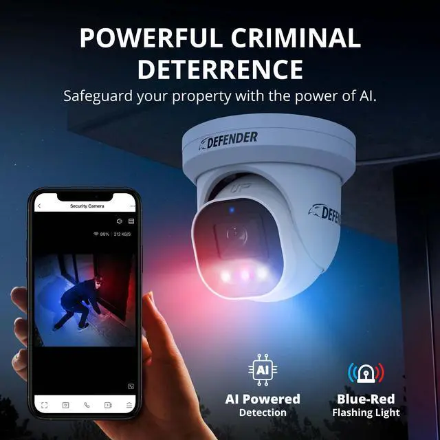 Alt view image 4 of 7 - Defender AI POWERED Sentinel Pro Turret 4K Wired 8CH NVR PoE Security System, 4 Metal Cameras & 1TB HDD