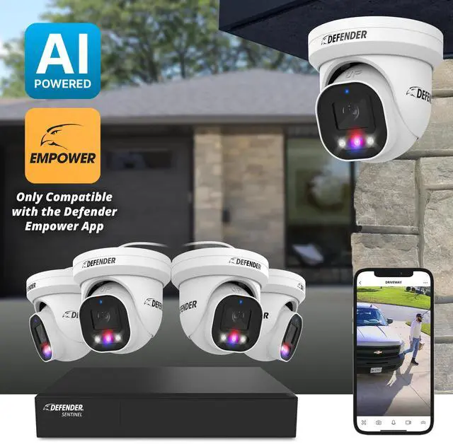Alt view image 2 of 7 - Defender AI POWERED Sentinel Pro Turret 4K Wired 8CH NVR PoE Security System, 4 Metal Cameras & 1TB HDD