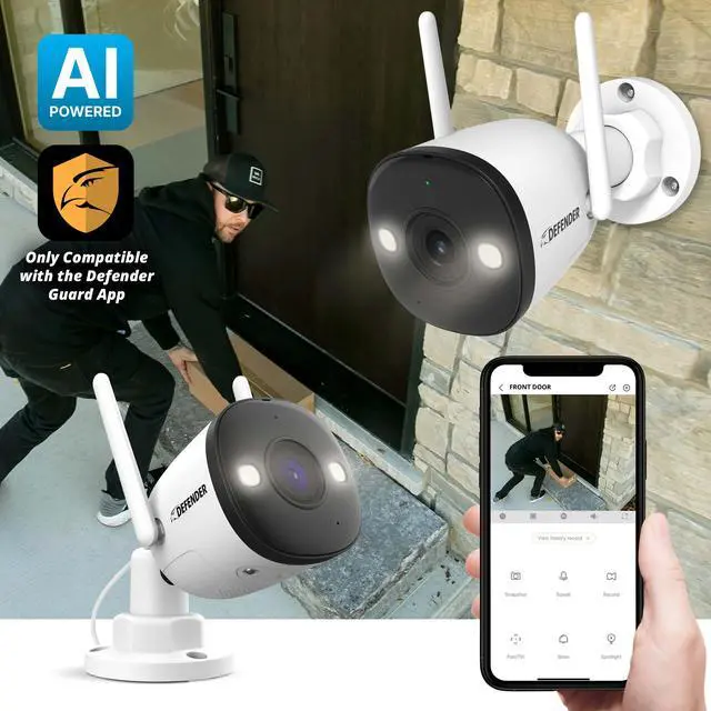 Alt view image 2 of 6 - Defender AI POWERED Guard Pro 4K Wi-Fi 6 Plug-in Power Security Camera