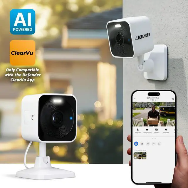 Alt view image 2 of 7 - Defender GO 2K AI POWERED Plug-in Power Indoor/Outdoor Home, Business, Baby & Pet Security Camera