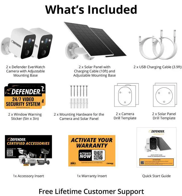 Alt view image 7 of 7 - Defender SOLAR POWERED 4K AI Everwatch Wireless Battery Security Camera with 3W Solar Panel, AI Detection, Color Night Vision, No Monthly Fees - 2 Pack