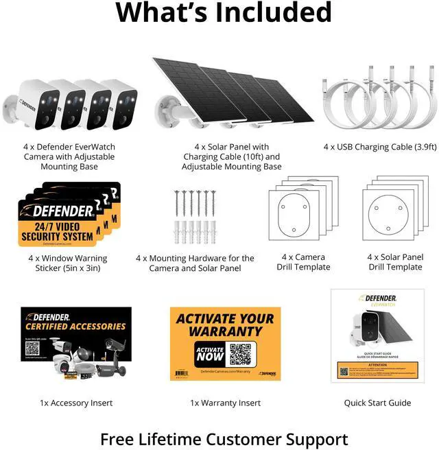 Alt view image 7 of 7 - Defender SOLAR POWERED 4K AI Everwatch Wireless Battery Security Camera with 3W Solar Panel, AI Detection, Color Night Vision, No Monthly Fees - 4 Pack