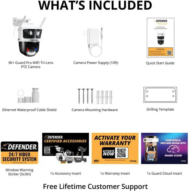 Alt view image 7 of 7 - Defender AI POWERED 3K+ Guard WIFI Tri-Lens PTZ Plug-in Security Camera, 3-in-1 Technology, 360° Tracking, 8X Zoom, Human/Vehicle AI Detection, Mobile App