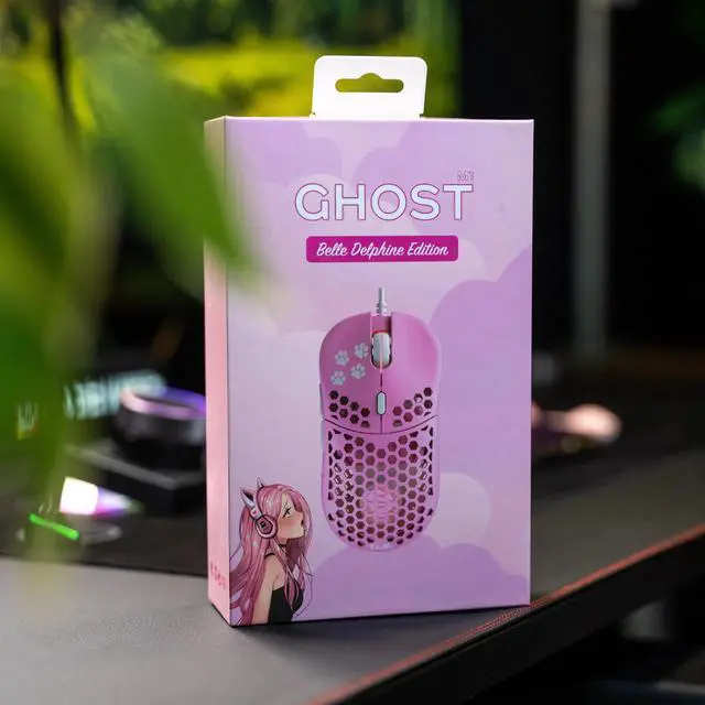 Alt view image 7 of 7 - Belle Delphine X Ghost M1 UltraLight Gaming Mouse - Kitty Pink