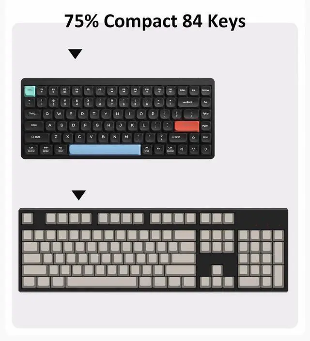 Alt view image 5 of 7 - LINKEET Wireless Mechanical Keyboard 2.4G/Bluetooth, Ultra-Slim Low Profile Silent Mechanical Red Switch, 75% Compact 84 Keys TKL Gaming Keyboard with Ergonomic Magnetic Feet for Multi Device, White