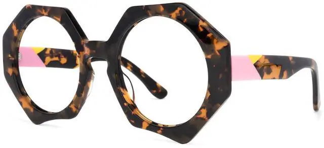 Alt view image 4 of 5 - Zeelool Stylish Oversized Acetate Geometric Blue Light Blocking Glasses Eyewear for Women Hugh ZOP01887-02B Tortoise-Gold