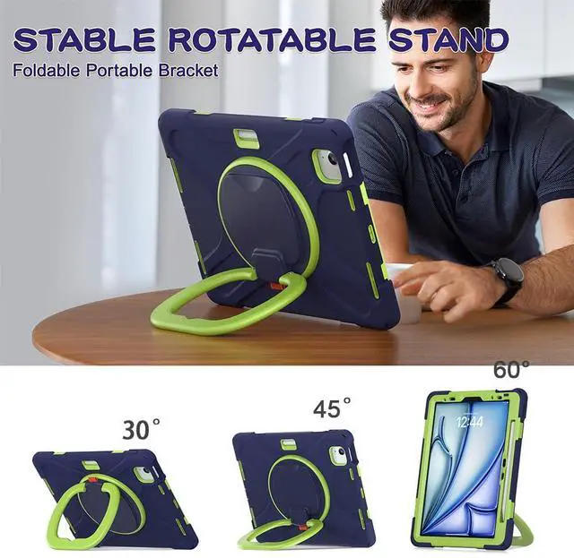 Alt view image 4 of 5 - SCSVPN for iPad Air 11 Inch Case M3/M2 (7th/6th Gen., 2025/2024), iPad Air 5th/4th Gen 10.9''(2022/2020), iPad Pro 11''(2020-2018) Protection Cover with Pen Holder+Stand+Shoulder Strap, Navy Green