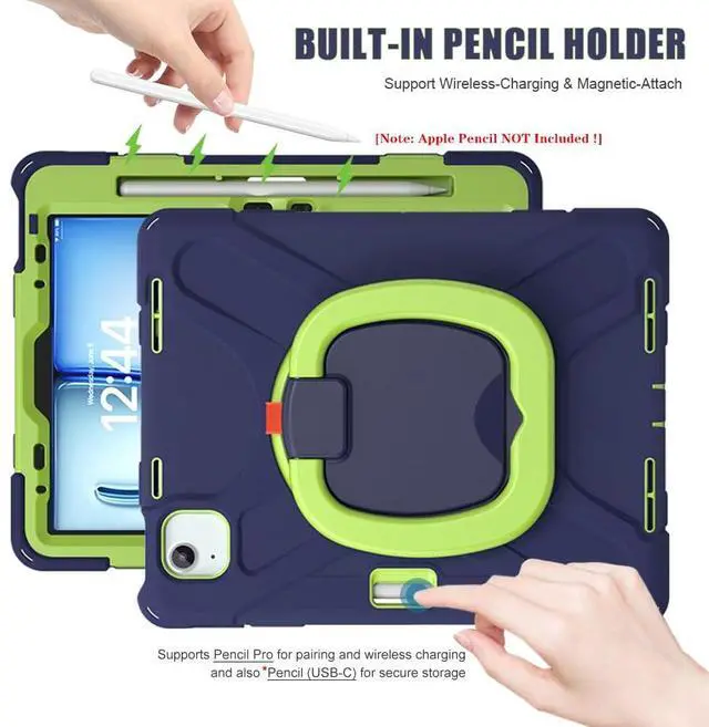 Alt view image 5 of 5 - SCSVPN for iPad Air 11 Inch Case M3/M2 (7th/6th Gen., 2025/2024), iPad Air 5th/4th Gen 10.9''(2022/2020), iPad Pro 11''(2020-2018) Protection Cover with Pen Holder+Stand+Shoulder Strap, Navy Green